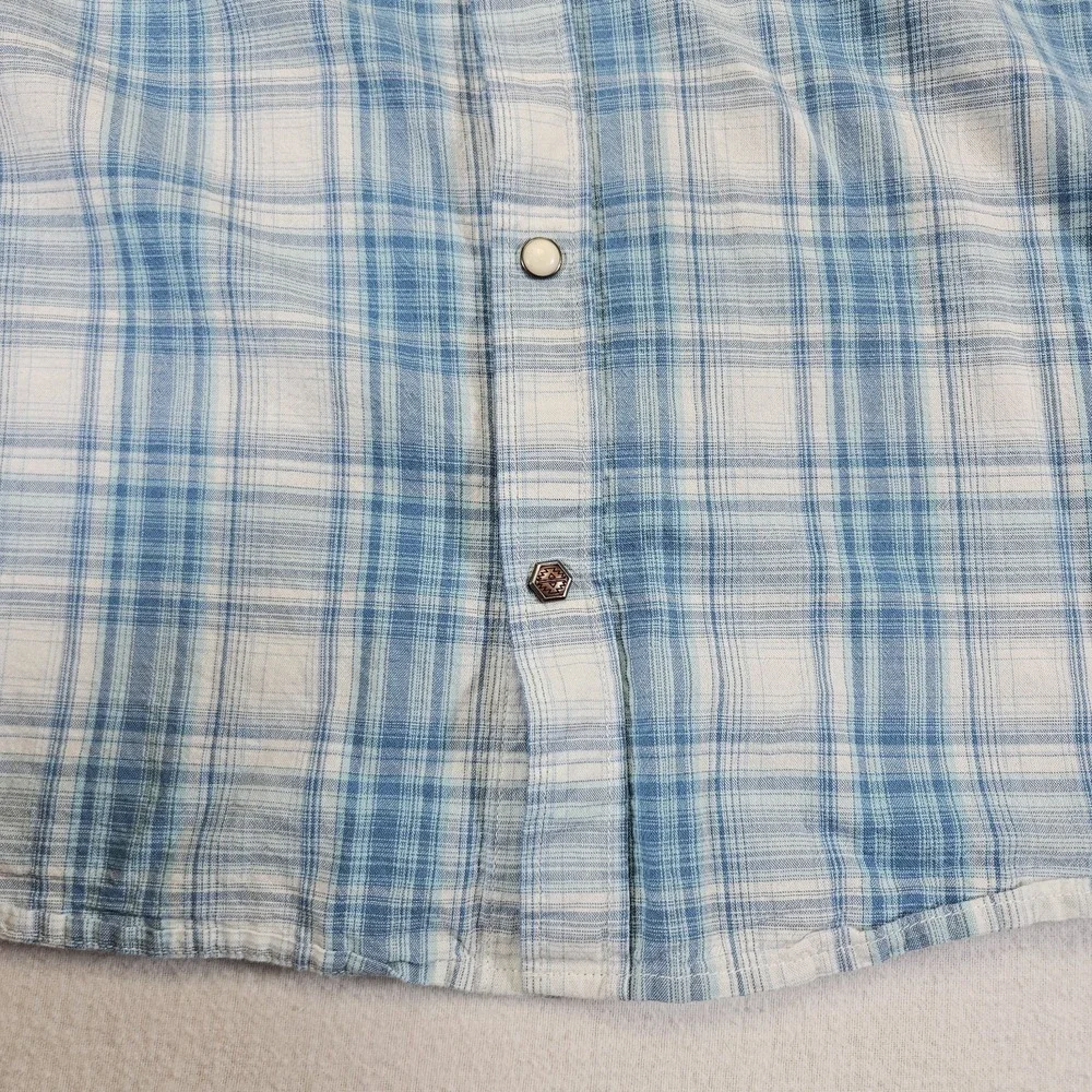 Ariat Men's Halterman Retro Fit Pearl Snap Blue Plaid Short Sleeve Shirt Size XL